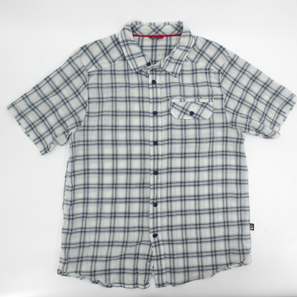 The North Face Shirt mens Ivory Blue Plaid Short Sleeve Button Up outdoor Hiking